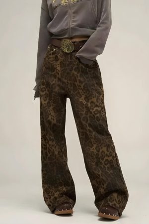 Style Core Aesthetics, New Style Trends - Y2K Leopard Straight Leg Pants