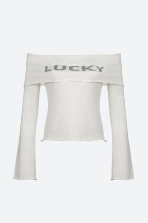 Style Core Aesthetics, New Style Trends - Y2K Lucky Girl Off Shoulder Top