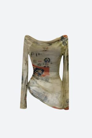 Style Core Aesthetics, New Style Trends - Y2K Off Shoulder Asymmetric Top