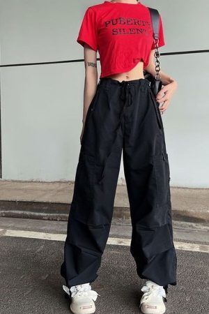 Style Core Aesthetics, New Style Trends - Y2K Pantalon Cargo Parachute aux Jambes Larges