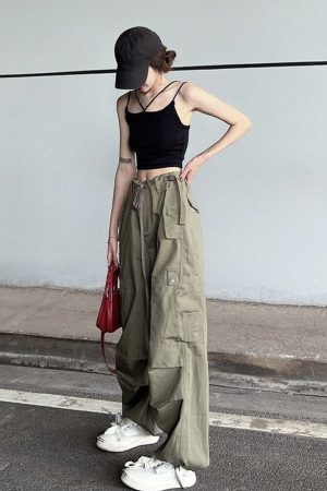 Style Core Aesthetics, New Style Trends - Y2K Pantalon Cargo Parachute aux Jambes Larges