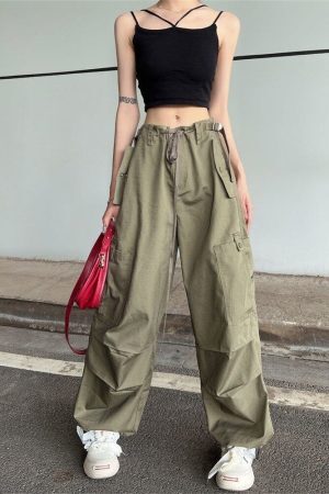 Style Core Aesthetics, New Style Trends - Y2K Pantalon Cargo Parachute aux Jambes Larges