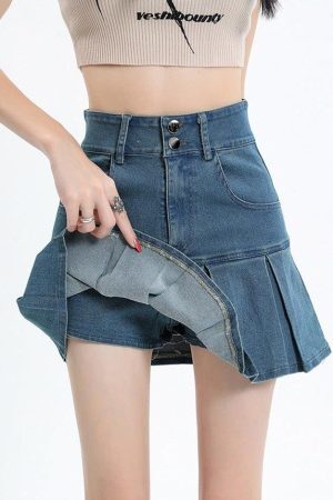 Style Core Aesthetics, New Style Trends - Y2K Pleated Jean Mini Skort