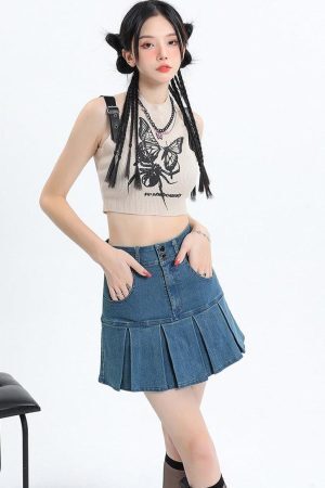 Style Core Aesthetics, New Style Trends - Y2K Pleated Jean Mini Skort