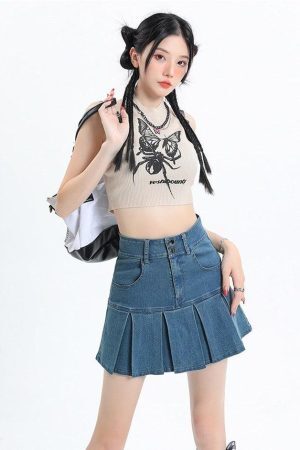 Style Core Aesthetics, New Style Trends - Y2K Pleated Jean Mini Skort