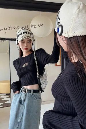 Style Core Aesthetics, New Style Trends - Y2K Ribbed Cropped Sweater