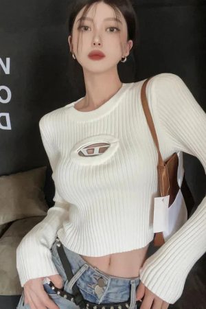 Style Core Aesthetics, New Style Trends - Y2K Ribbed Cropped Sweater