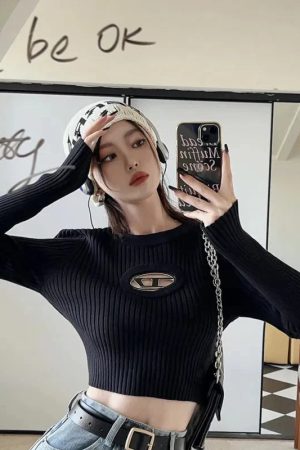 Style Core Aesthetics, New Style Trends - Y2K Ribbed Cropped Sweater