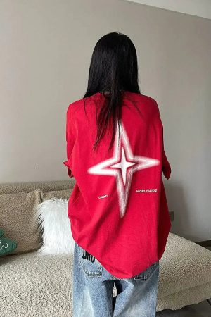 Style Core Aesthetics, New Style Trends - Y2K Shiny Star Worldwide Tee