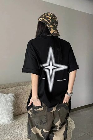 Style Core Aesthetics, New Style Trends - Y2K Shiny Star Worldwide Tee
