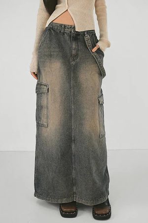 Style Core Aesthetics, New Style Trends - Y2K Side Strap Cargo Maxi Skirt