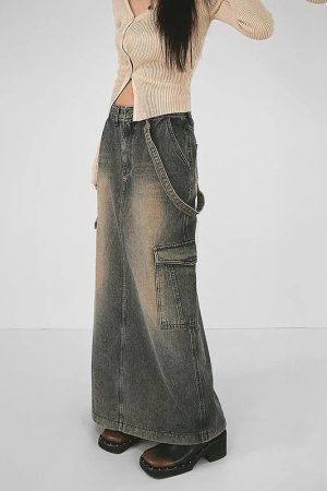 Style Core Aesthetics, New Style Trends - Y2K Side Strap Cargo Maxi Skirt