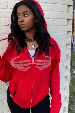 Style Core Aesthetics, New Style Trends - Y2K Skeleton Hands Hoodie