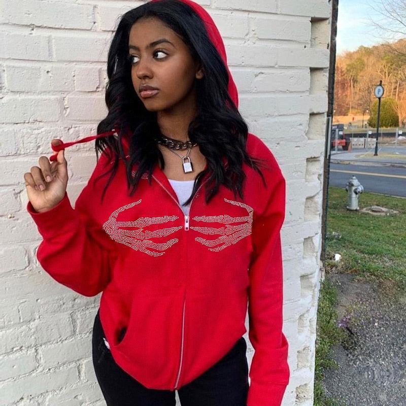 Style Core Aesthetics, New Style Trends - Y2K Skeleton Hands Hoodie Style Core Aesthetics, New Style Trends - Y2K Skeleton Hands Hoodie