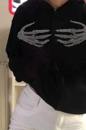 Style Core Aesthetics, New Style Trends - Y2K Skeleton Hands Hoodie