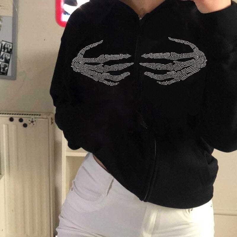 Style Core Aesthetics, New Style Trends - Y2K Skeleton Hands Hoodie Style Core Aesthetics, New Style Trends - Y2K Skeleton Hands Hoodie