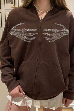 Style Core Aesthetics, New Style Trends - Y2K Skeleton Hands Hoodie
