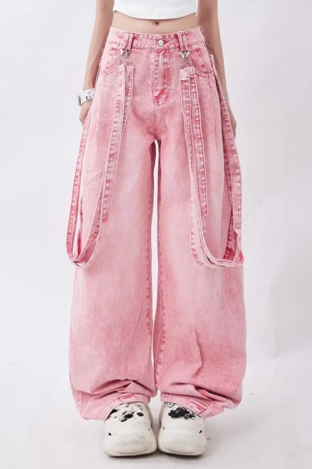 Style Core Aesthetics, New Style Trends - Y2K Soft Girl Double Belted Baggy Jeans
