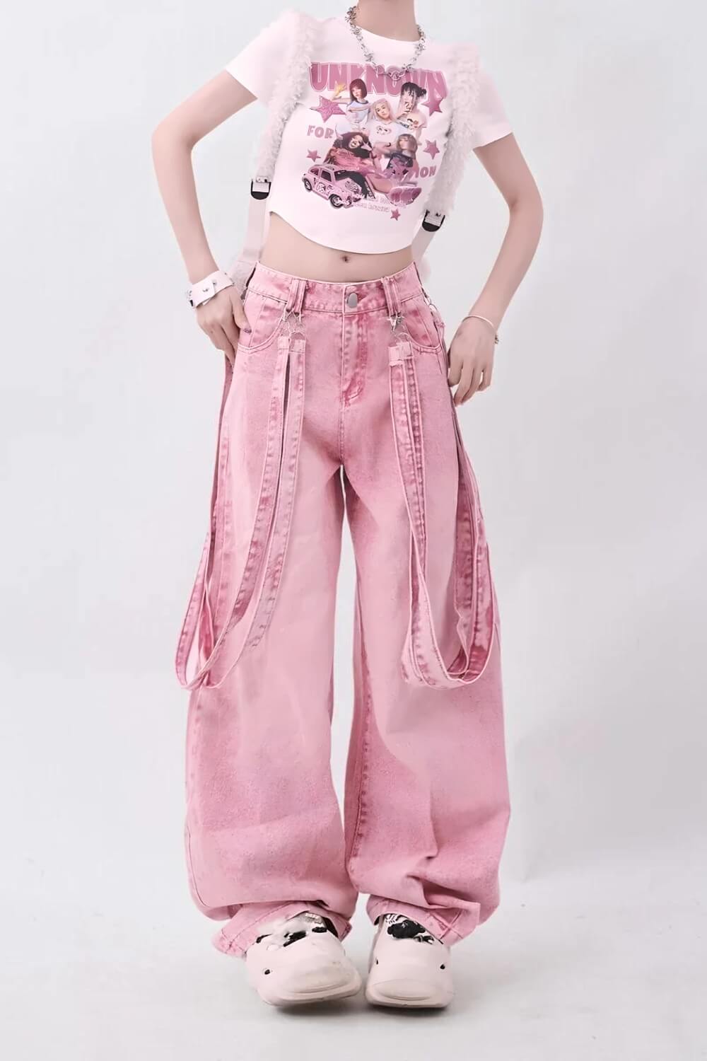Style Core Aesthetics, New Style Trends - Y2K Soft Girl Double Belted Baggy Jeans