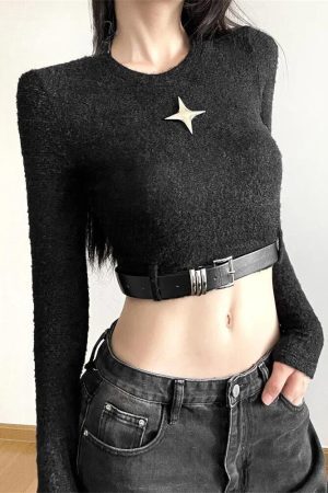 Style Core Aesthetics, New Style Trends - Y2K Star Belted Crop Top