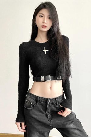 Style Core Aesthetics, New Style Trends - Y2K Star Belted Crop Top