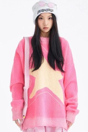Style Core Aesthetics, New Style Trends - Y2K Star Distressed Sweater