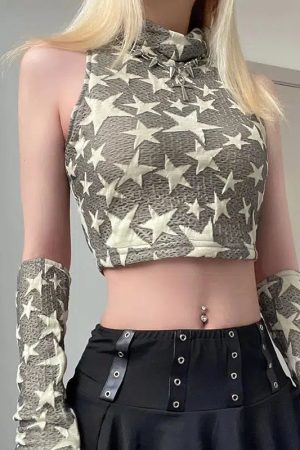 Style Core Aesthetics, New Style Trends - Y2K Star Embroidered Crop Top