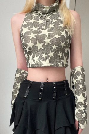 Style Core Aesthetics, New Style Trends - Y2K Star Embroidered Crop Top