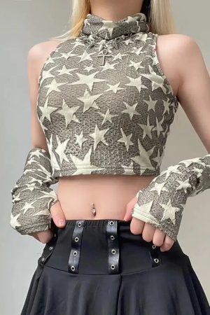 Style Core Aesthetics, New Style Trends - Y2K Star Embroidered Crop Top