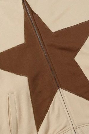 Style Core Aesthetics, New Style Trends - Y2K Star Patch Zip-Up Hoodie