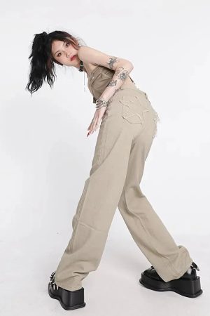 Style Core Aesthetics, New Style Trends - Y2K Star Pockets High Waist Jeans