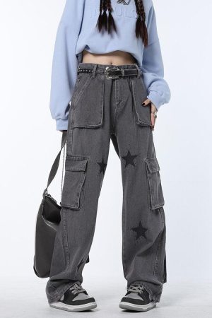 Style Core Aesthetics, New Style Trends - Y2K Star Printed Cargo Pants