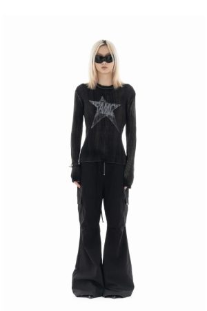 Style Core Aesthetics, New Style Trends - Y2K Star Tall Long Sleeve Corduroy Sweater