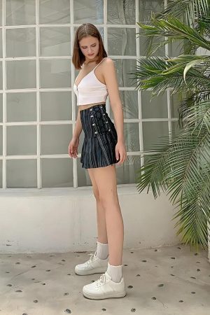 Style Core Aesthetics, New Style Trends - Y2K Striped Lace Up Mini Skirt