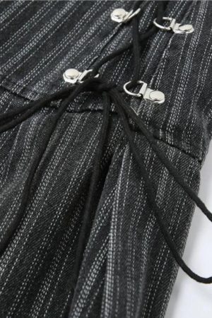 Style Core Aesthetics, New Style Trends - Y2K Striped Lace Up Mini Skirt