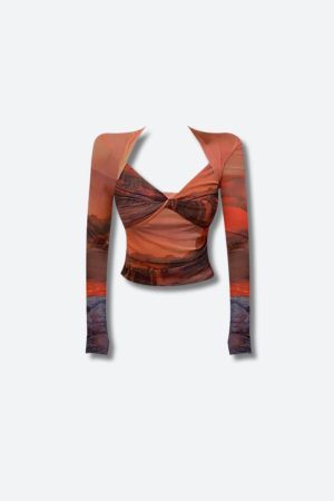 Style Core Aesthetics, New Style Trends - Y2K Sunset Mesh Top
