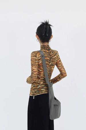 Style Core Aesthetics, New Style Trends - Y2K Tiger Mesh Top
