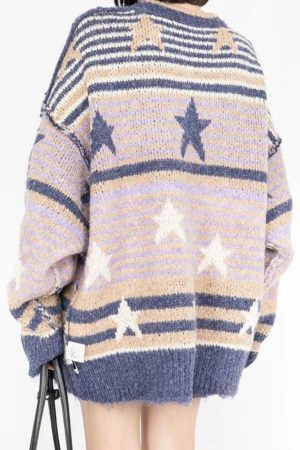 Style Core Aesthetics, New Style Trends - Y2K Vintage Stars Striped Knitted Sweater