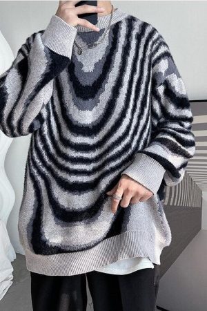 Style Core Aesthetics, New Style Trends - Y2K Wavy Striped Knitted Sweater