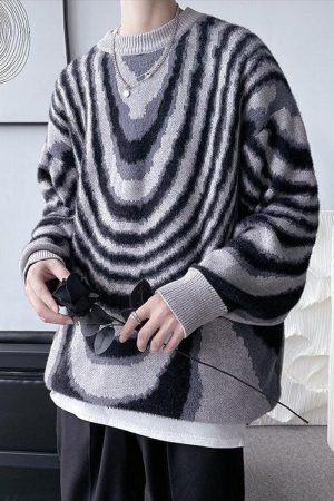 Style Core Aesthetics, New Style Trends - Y2K Wavy Striped Knitted Sweater
