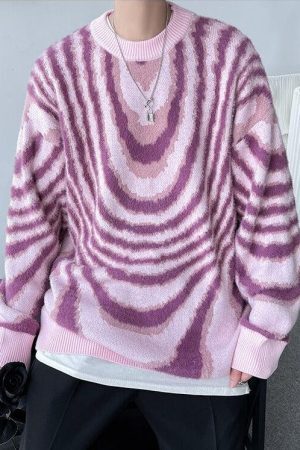 Style Core Aesthetics, New Style Trends - Y2K Wavy Striped Knitted Sweater