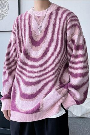 Style Core Aesthetics, New Style Trends - Y2K Wavy Striped Knitted Sweater