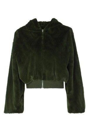 Style Core Aesthetics, New Style Trends - Zip Up Hooded Fuzzy Jacket