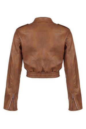 Style Core Aesthetics, New Style Trends - Zip Up Lapel Neck Leather Short Jacket