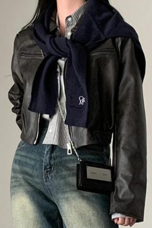 Style Core Aesthetics, New Style Trends - Zip Up Lapel Neck Leather Short Jacket