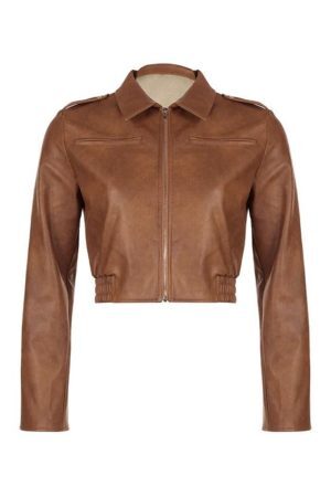 Style Core Aesthetics, New Style Trends - Zip Up Lapel Neck Leather Short Jacket