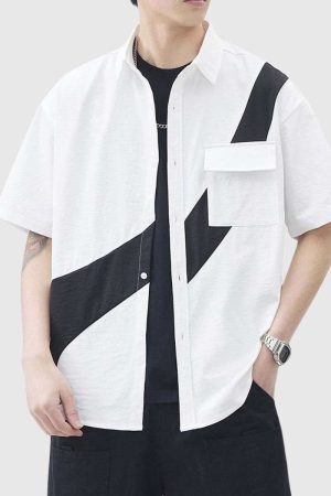 Style Core Aesthetics, New Style Trends Abstract Contrast Panel Shirt