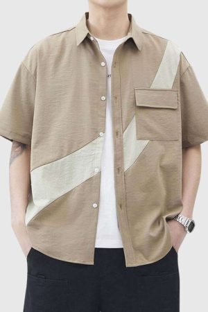 Style Core Aesthetics, New Style Trends Abstract Contrast Panel Shirt