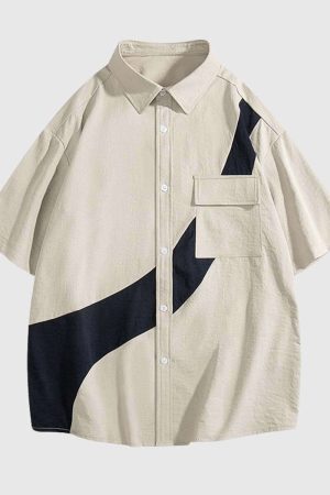 Style Core Aesthetics, New Style Trends Abstract Contrast Panel Shirt