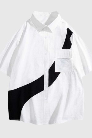 Style Core Aesthetics, New Style Trends Abstract Contrast Panel Shirt